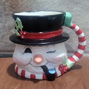 Vintage Snowman Christmas Coffee Mug Ceramic Flowers Inc 1996